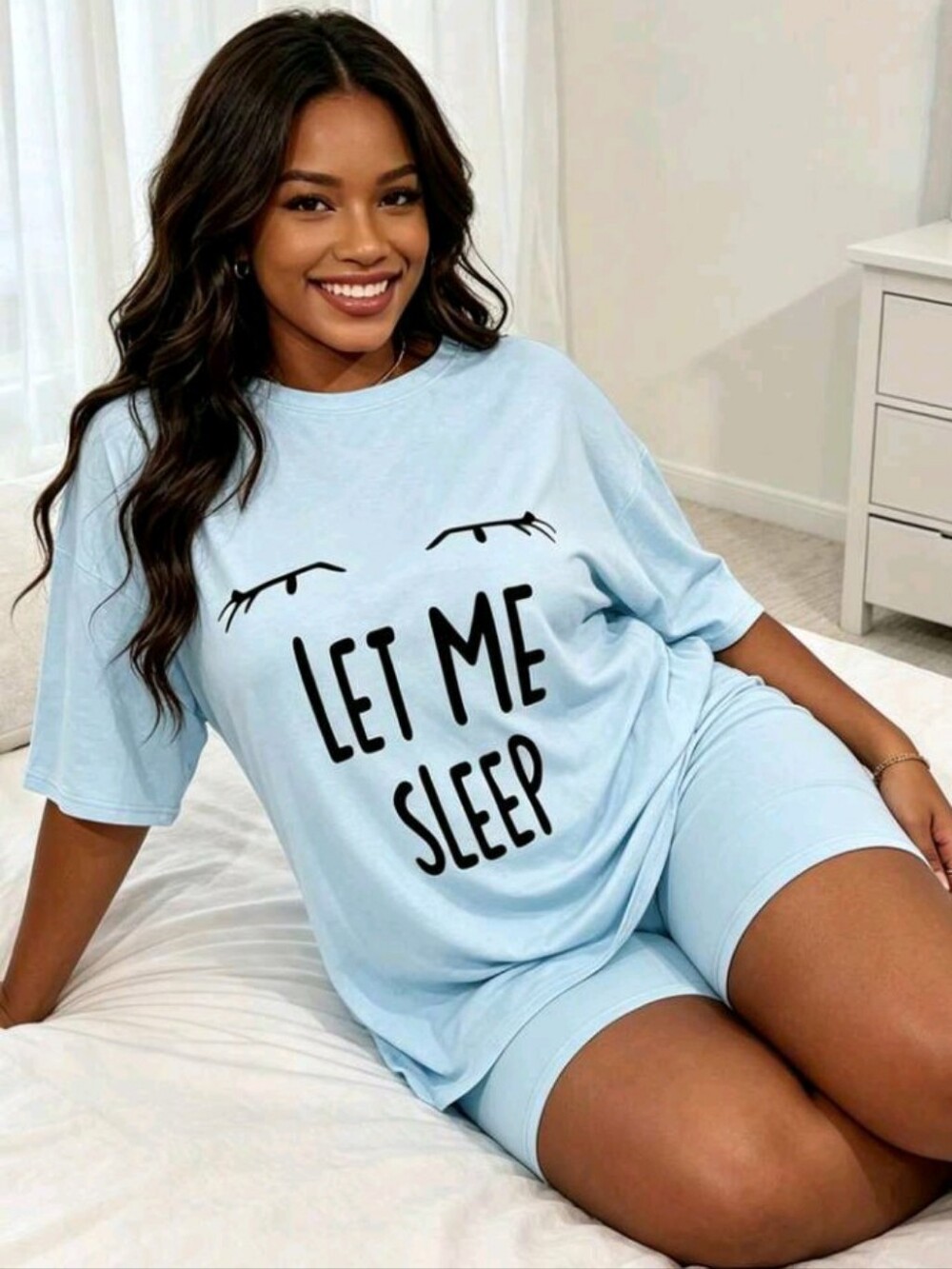 4/$80 New "Let Me Sleep" Baby Blue Short Sleeve Sleep Set - Size 5XL (US22)